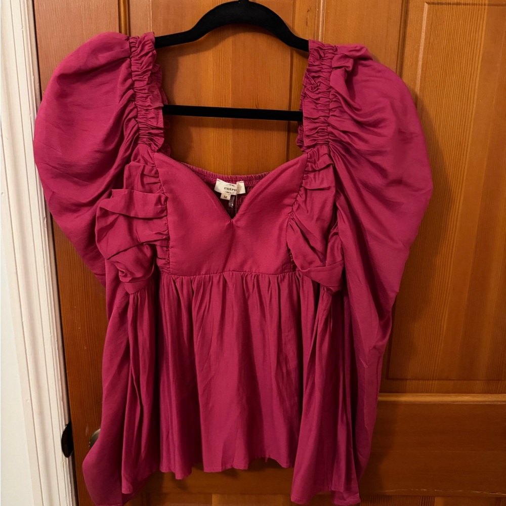 Entro Fuchsia Puff Sleeve Blouse